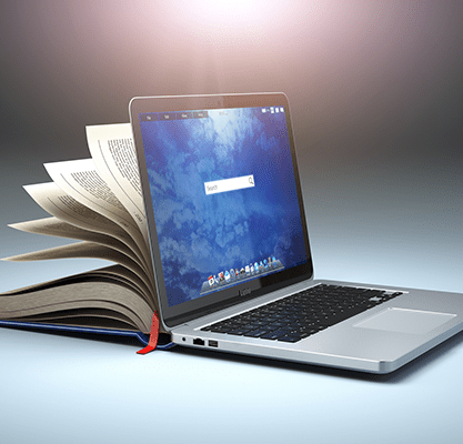 Concept art combining a laptop and hardcover book
