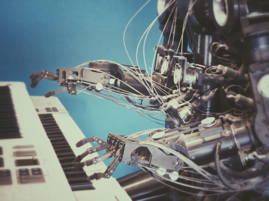 A robot playing piano